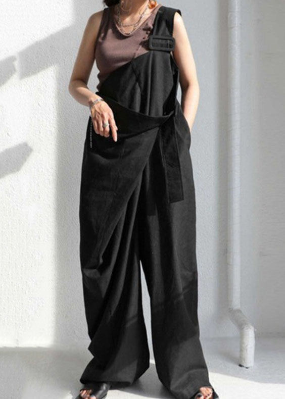 Green One Shoulder Pockets Cotton Strap Jumpsuit Summer Tl030