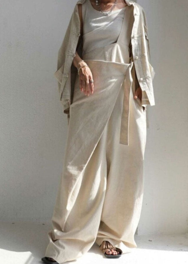 Green One Shoulder Pockets Cotton Strap Jumpsuit Summer Tl030