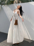 Loose Summer Dress Spaghetti Strap V-neck Vocation Vestidos Korean A-line Clothes New Long Dresses
