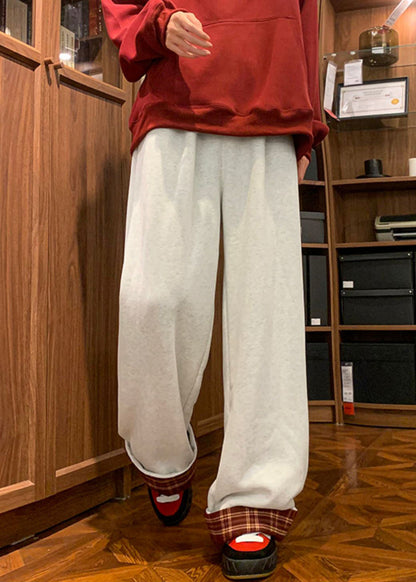 White Plaid Patchwork Warm Fleece Pants Spring Rm042