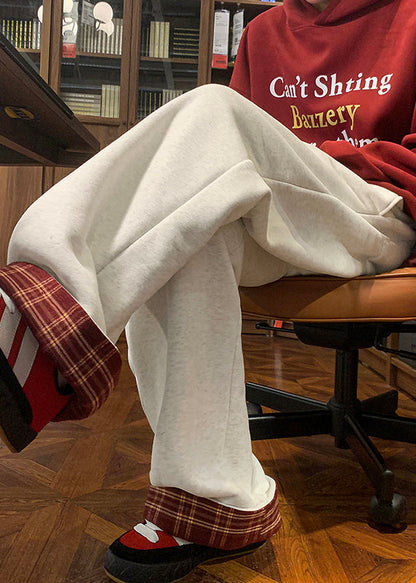White Plaid Patchwork Warm Fleece Pants Spring Rm042