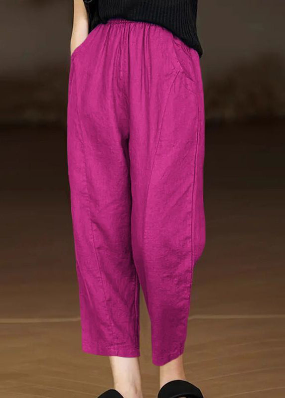 Yellow Pockets Elastic Waist Cotton Crop Pants Summer Au1045