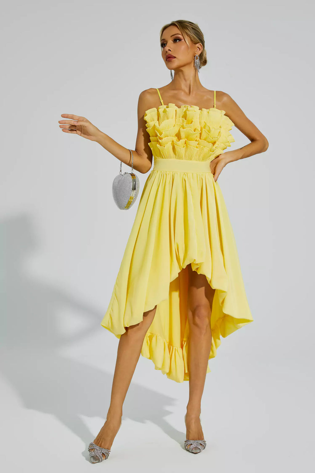Chaplin Yellow Irregular Hem Midi Dress