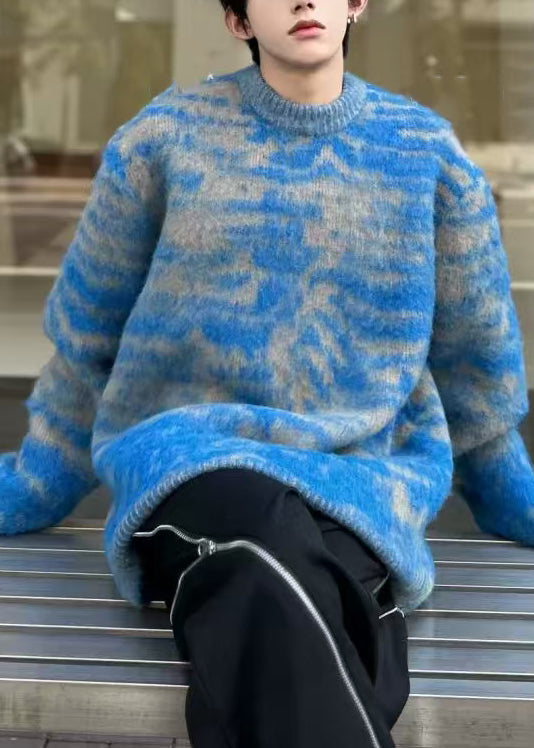 Blue O Neck Cozy Ma Hai Mao Sweaters Fall Qh026