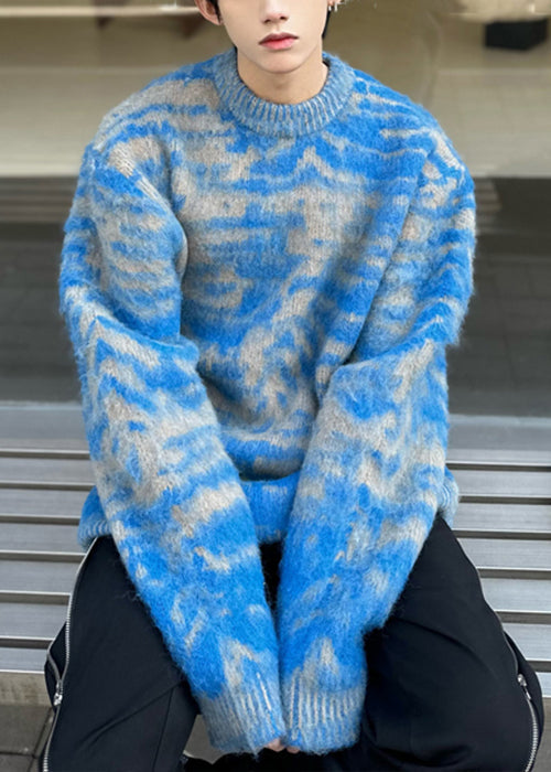 Blue O Neck Cozy Ma Hai Mao Sweaters Fall Qh026