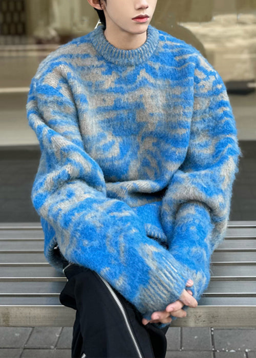 Blue O Neck Cozy Ma Hai Mao Sweaters Fall Qh026