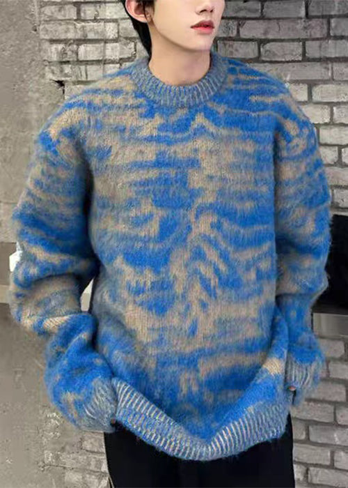 Blue O Neck Cozy Ma Hai Mao Sweaters Fall Qh026