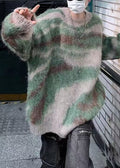 Green Striped Patchwork Knit Sweaters Winter Rc028