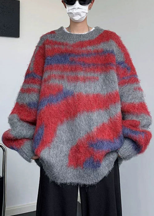 Green Striped Patchwork Knit Sweaters Winter Rc028