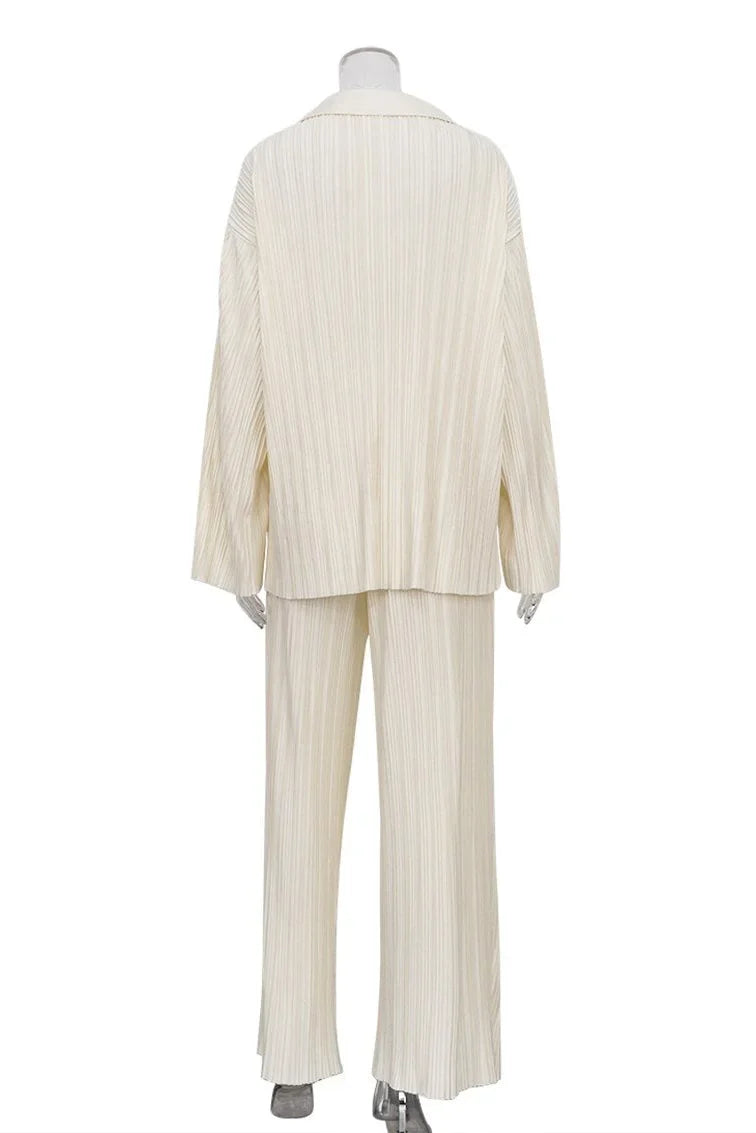 Color Pleated Long Sleeve Pants Set