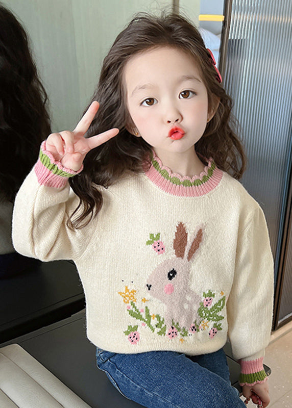 Classy Beige Print Ruffled Patchwork Cotton Knit Sweaters Winter Wl040