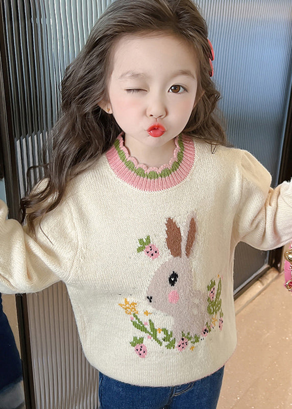 Classy Beige Print Ruffled Patchwork Cotton Knit Sweaters Winter Wl040