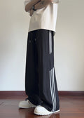 Spring Classy Black Pants Oversized Striped Cotton