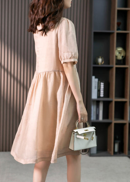 Classy Pink O-neck Embroideried Linen Maxi Dresses Summer Ly1753
