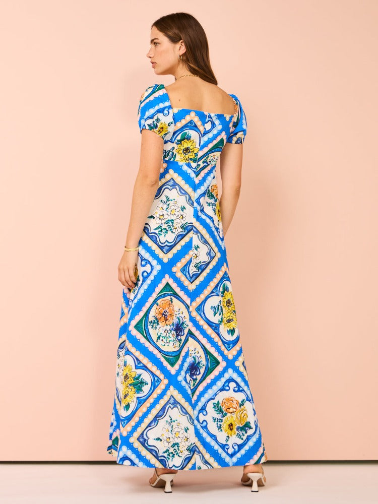 Puff Sleeve Maxi Dress in Azure