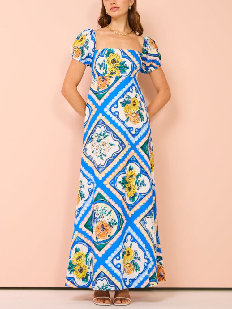 Puff Sleeve Maxi Dress in Azure