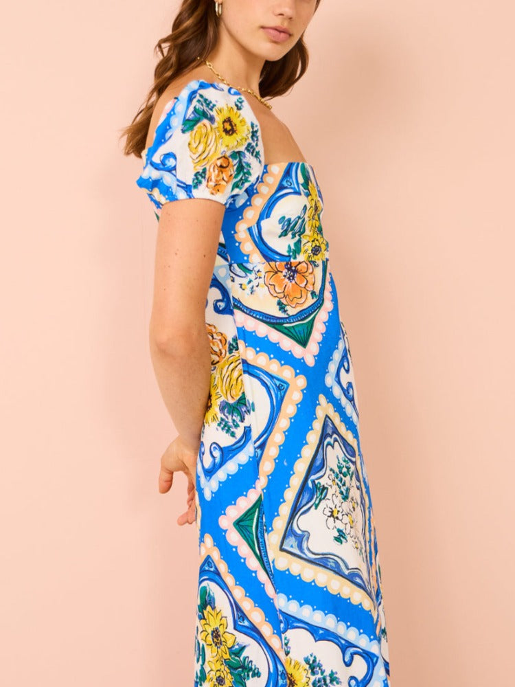 Puff Sleeve Maxi Dress in Azure