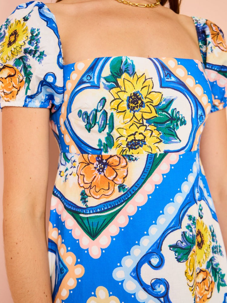 Puff Sleeve Maxi Dress in Azure