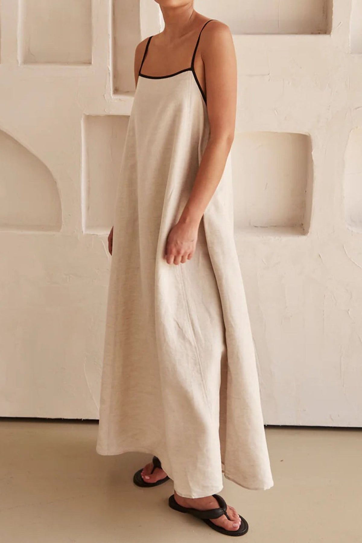 Contrast Loose Strappy Midi Dress