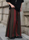 Cool Red Pockets Striped Linen Wide Leg Pants Summer Sa033