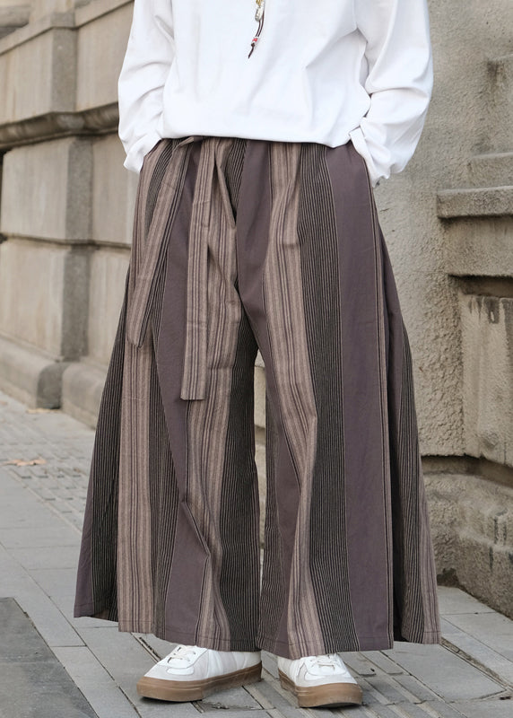Cool Red Pockets Striped Linen Wide Leg Pants Summer Sa033