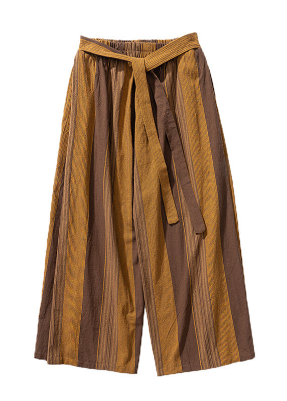 Cool Red Pockets Striped Linen Wide Leg Pants Summer Sa033