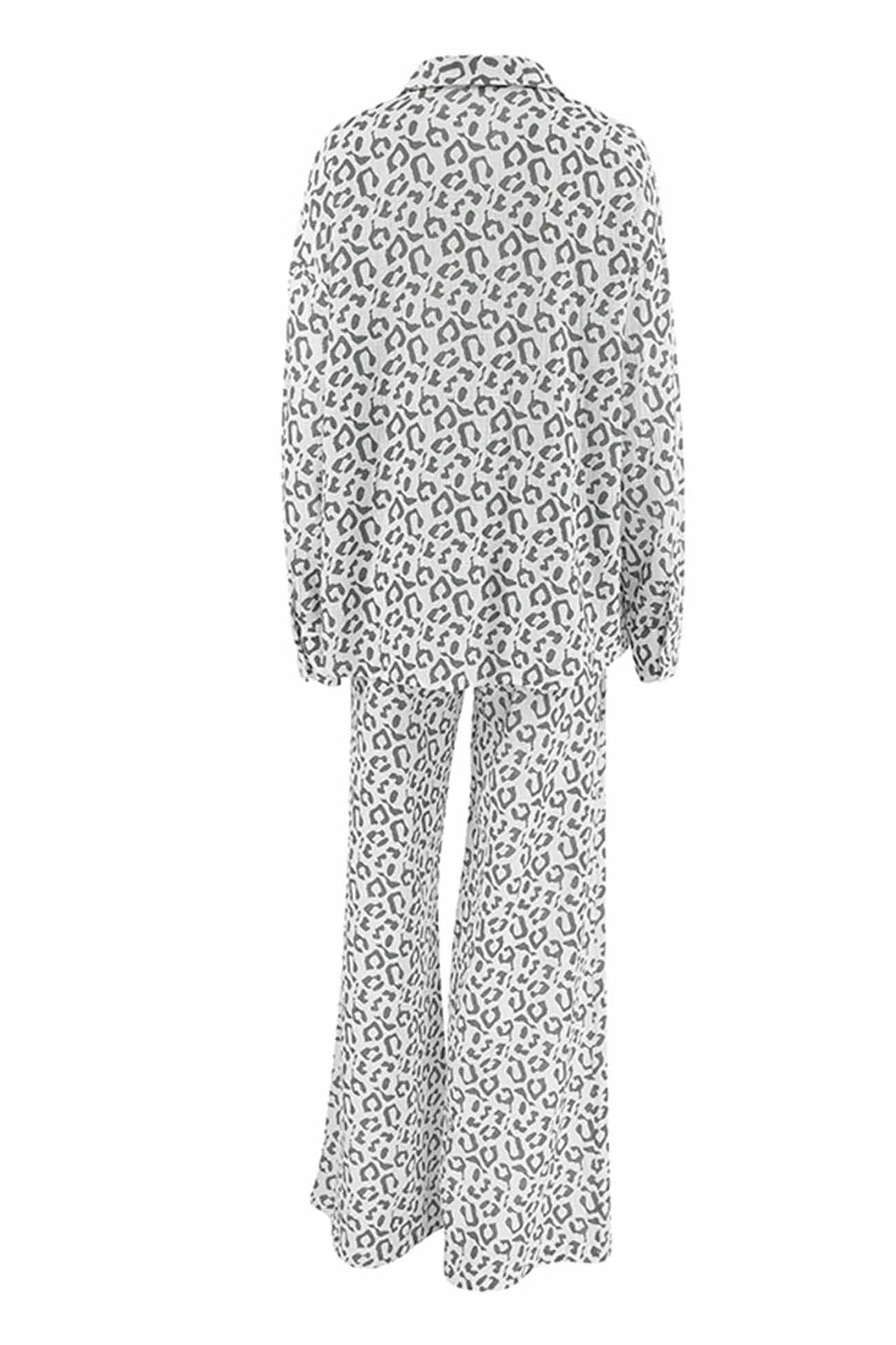 Cotton Leopard Shirt Long Pants Two-piece Set