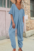 Cotton V Neck Loose Jumpsuits