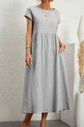 Cotton Linen Short Sleeve Midi Dress