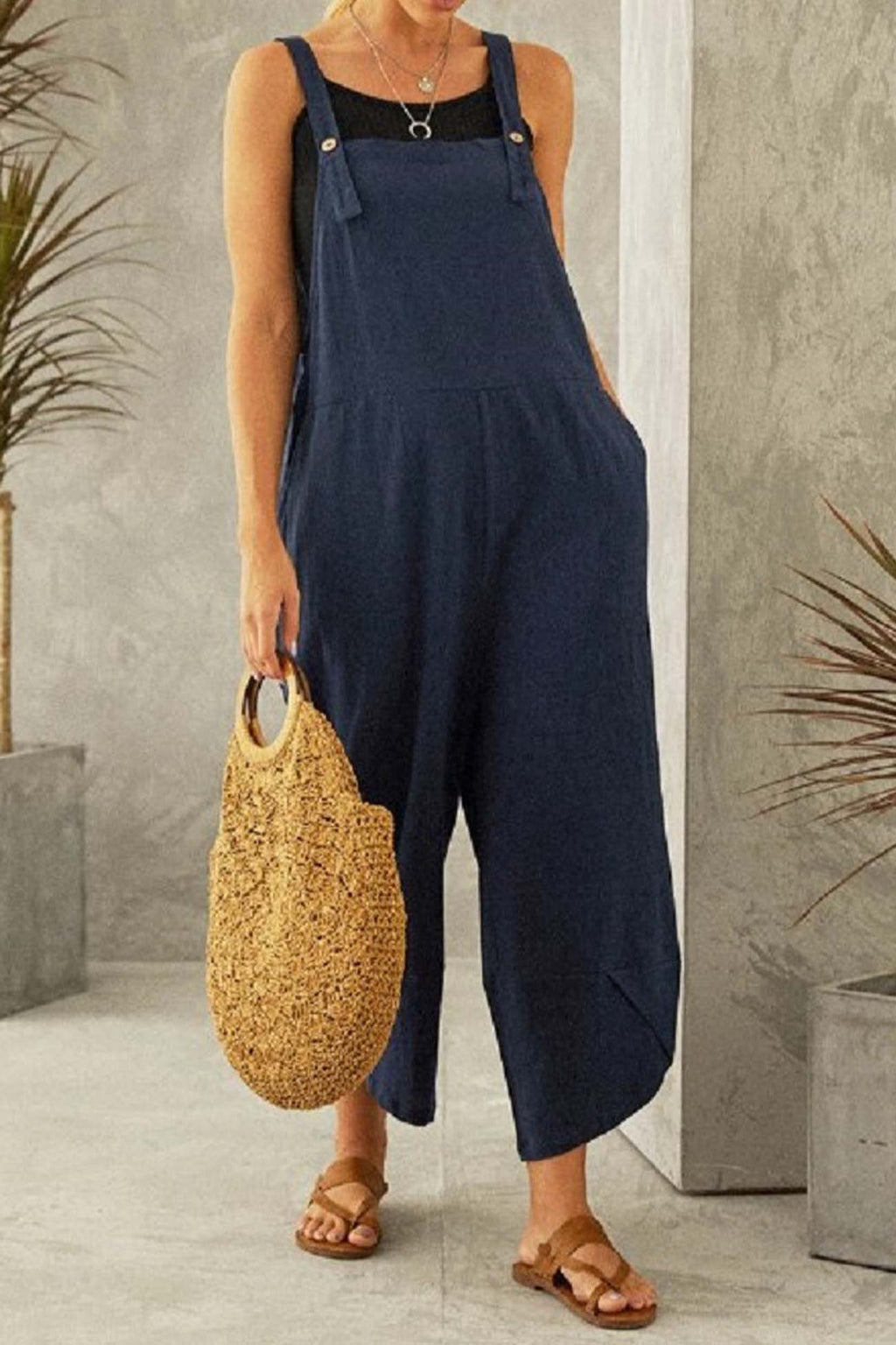Cotton Color Strappy Jumpsuit