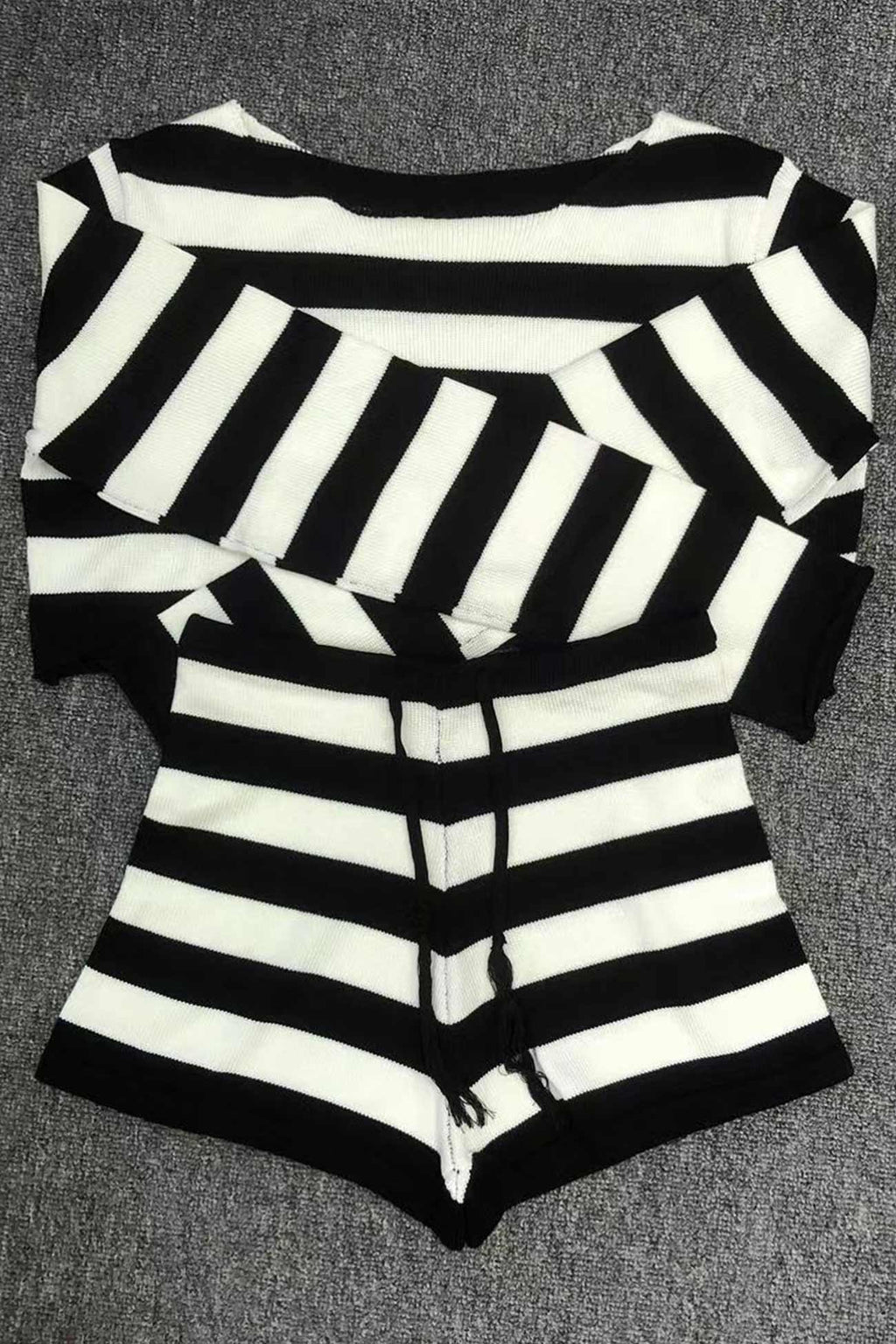 Crew Neck Knitted Crop Top Shorts Set