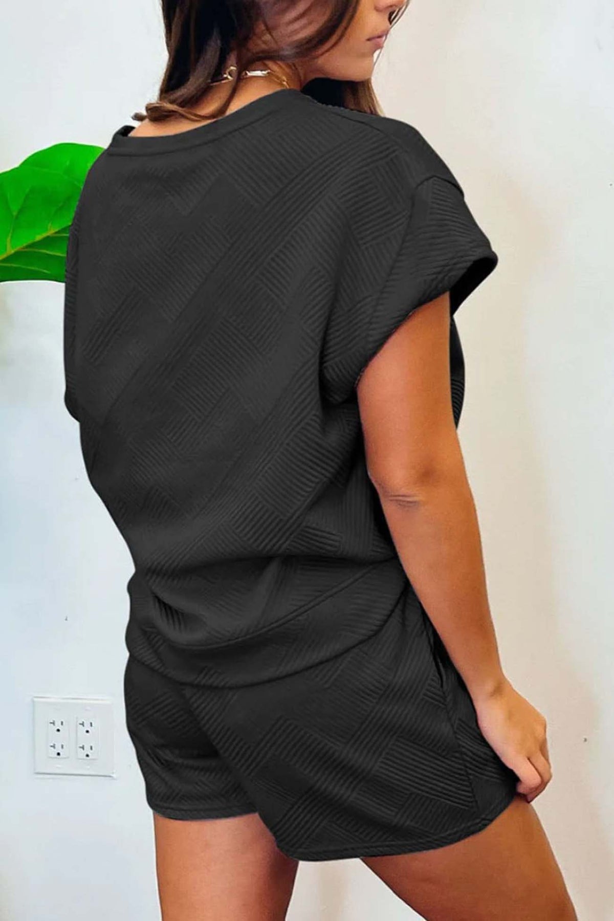Crew Neck Textured Shorts Two-piece Set