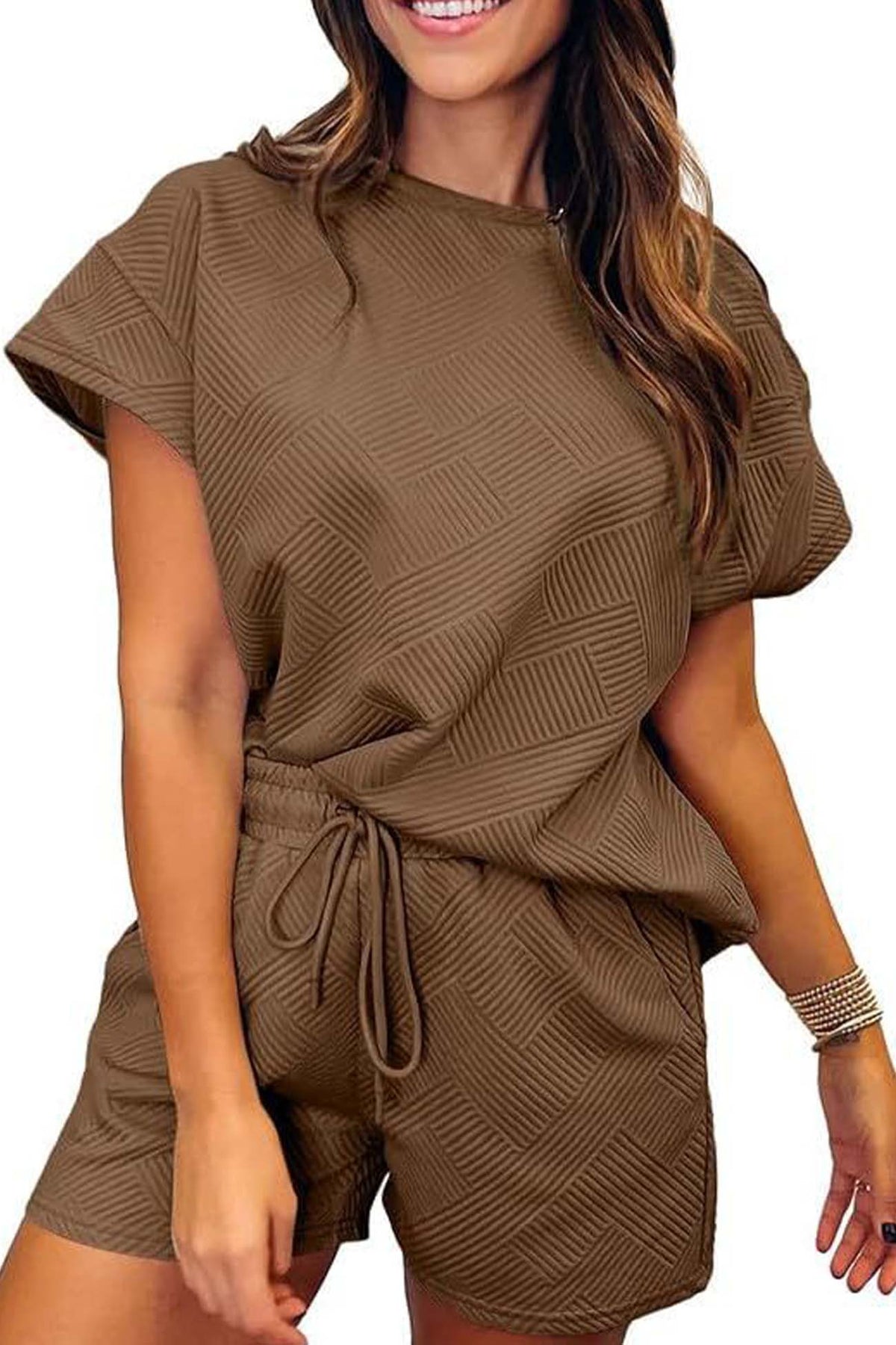 Crew Neck Textured Shorts Two-piece Set