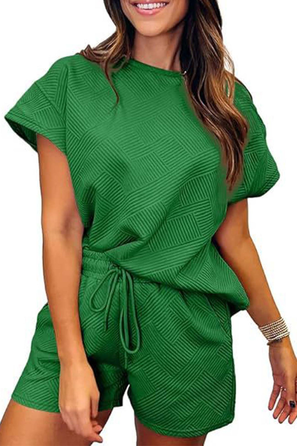 Crew Neck Textured Shorts Two-piece Set