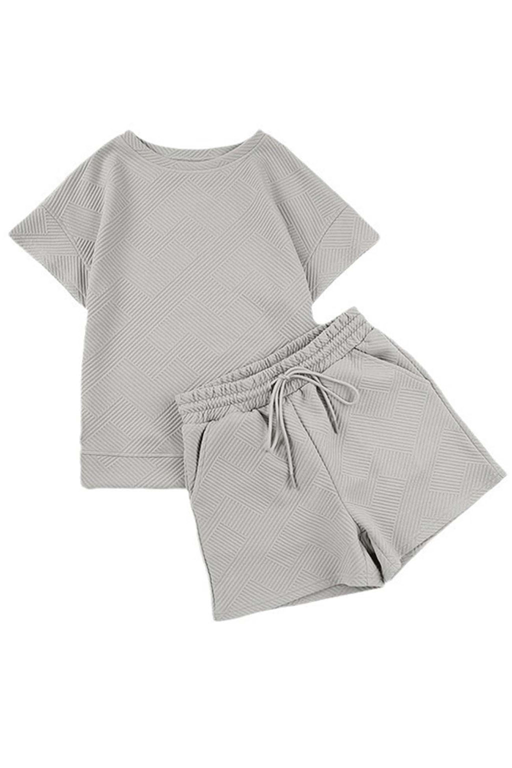 Crew Neck Textured Shorts Two-piece Set