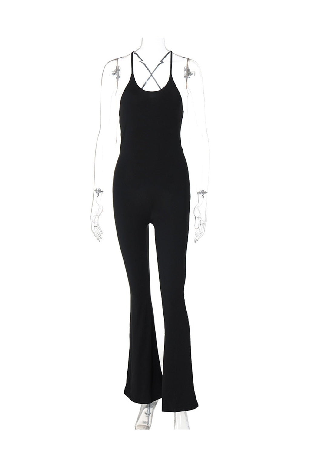 Crisscross Backless Flares Jumpsuits