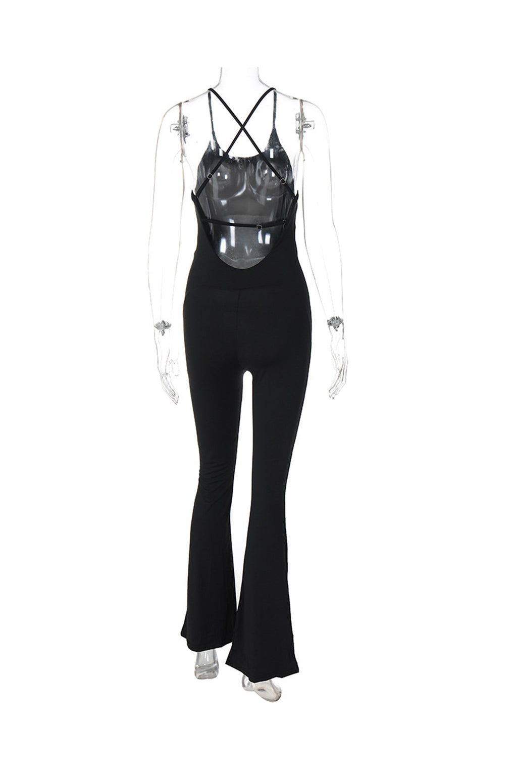 Crisscross Backless Flares Jumpsuits
