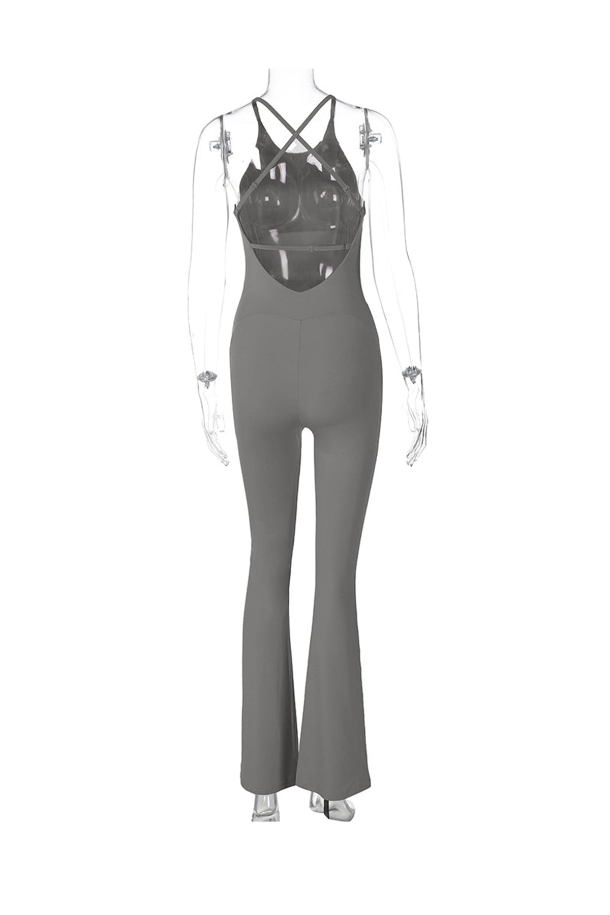 Crisscross Backless Flares Jumpsuits