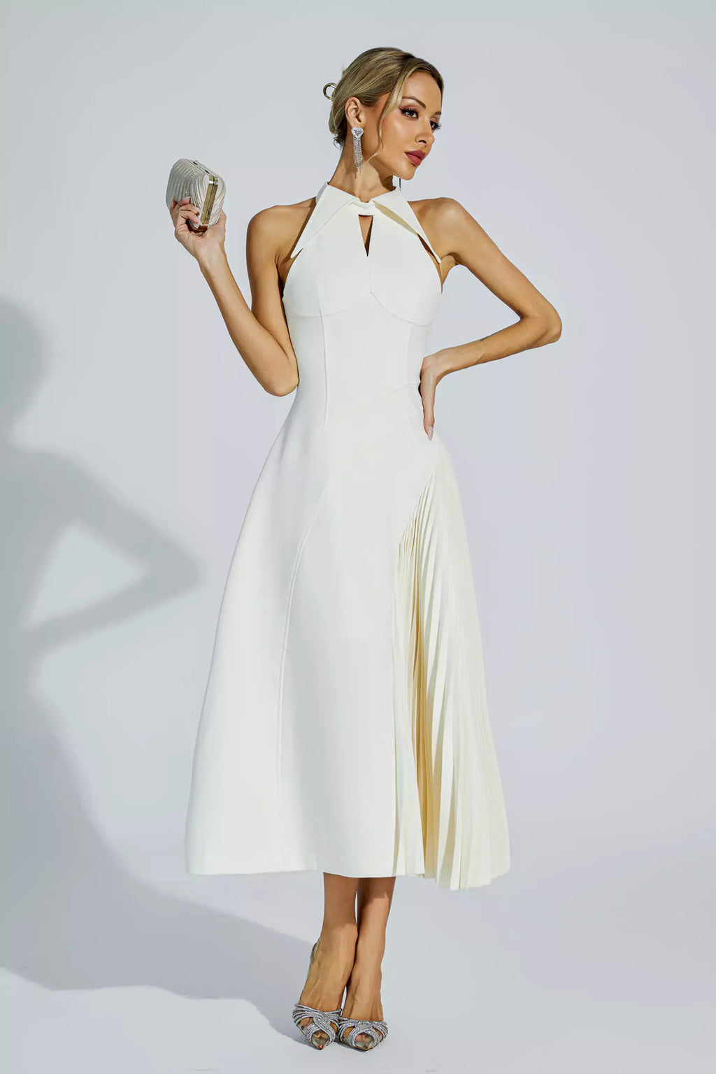 Cynthia Cream Ruched Midi Dress