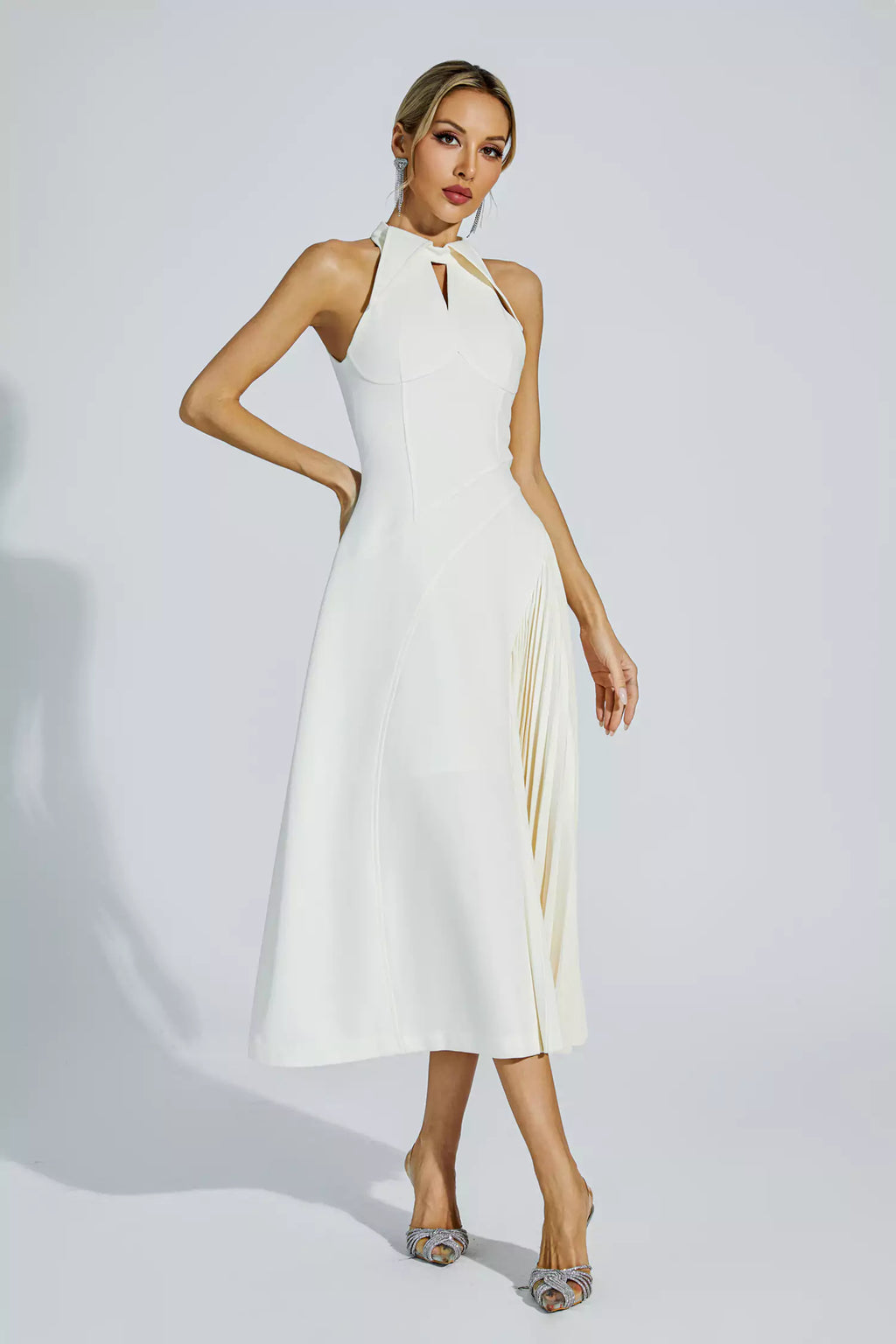 Cynthia Cream Ruched Midi Dress