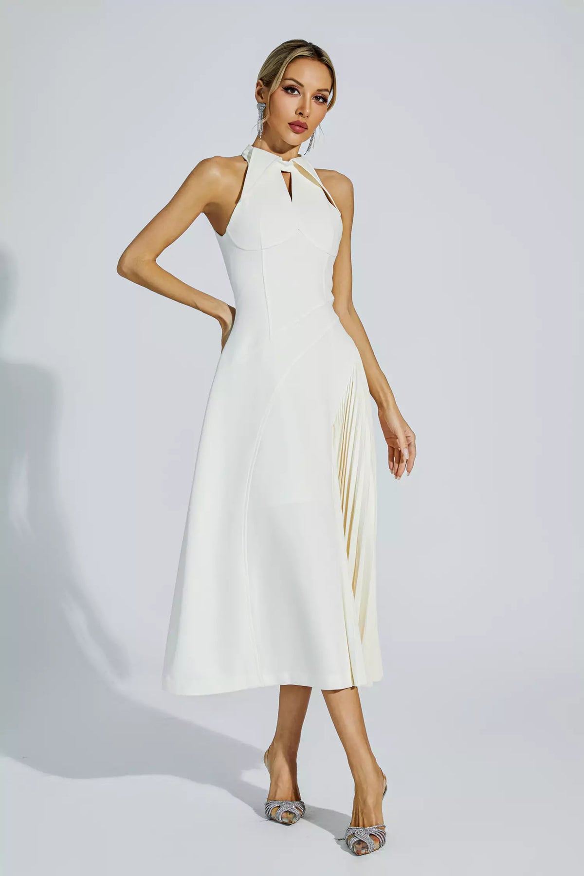 Cynthia Cream Ruched Midi Dress