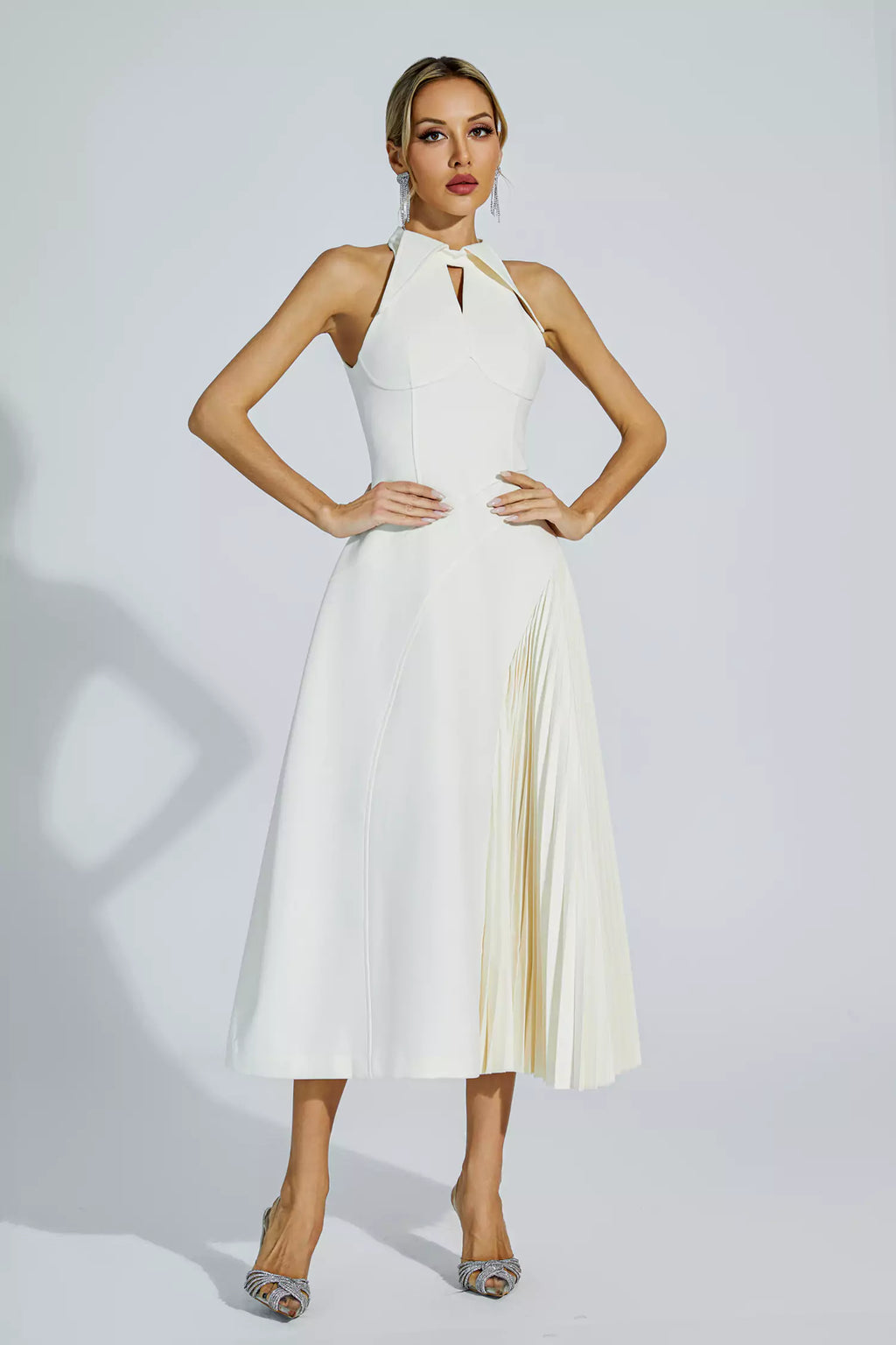 Cynthia Cream Ruched Midi Dress