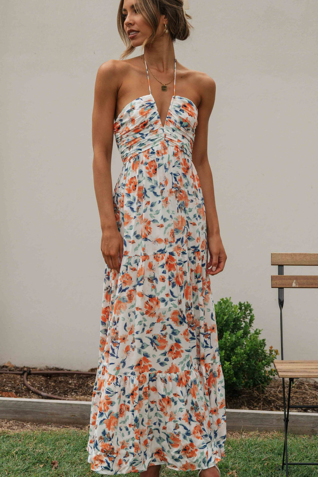 V-neck Backless Maxi Dress