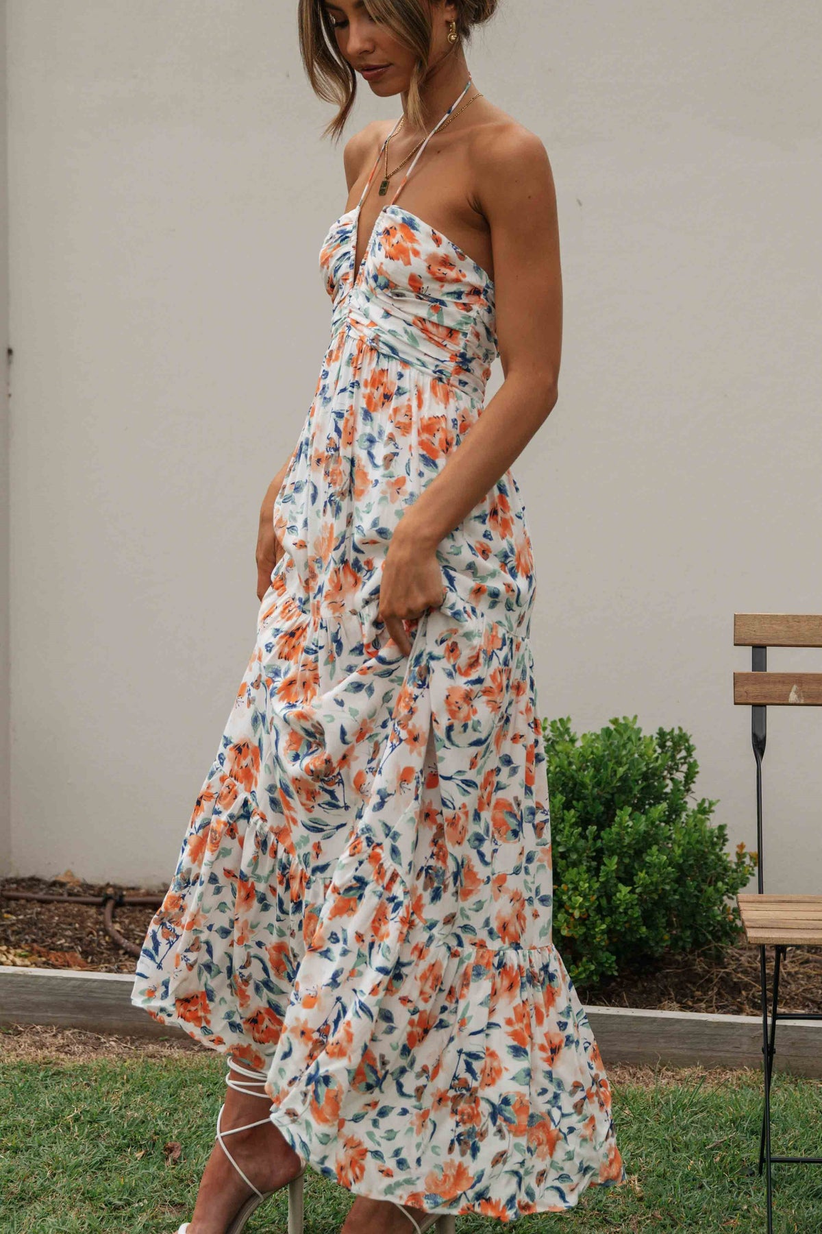 V-neck Backless Maxi Dress