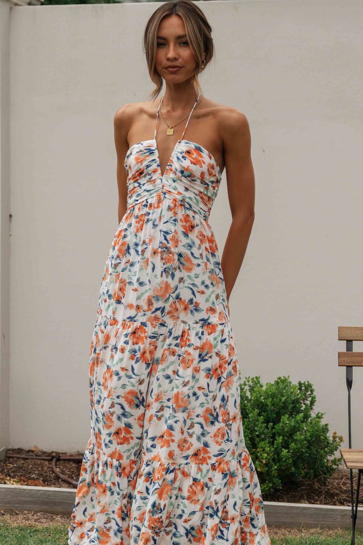 V-neck Backless Maxi Dress