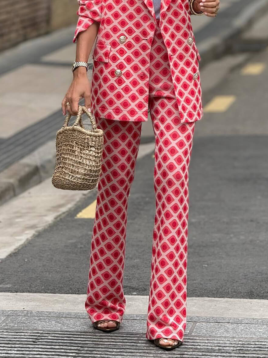Geometric Print Pocket Suit Pants