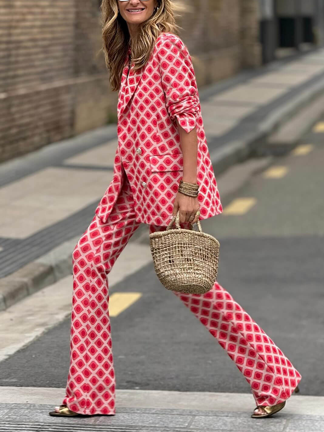 Geometric Print Pocket Suit Pants