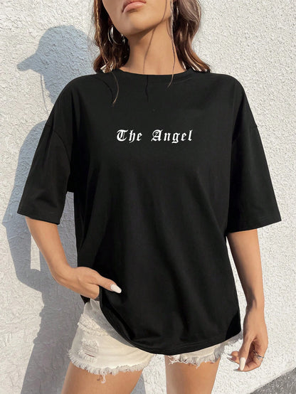 Dark Angel Wing Graphic Printed T-shirts for Loose Oversized Clothing Hip Hop Street Tshirt Cotton Short Sleeves