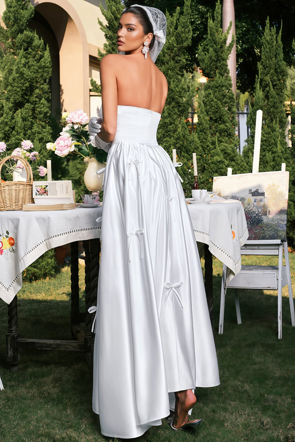 Karmen White Plunge Bow Maxi Dress