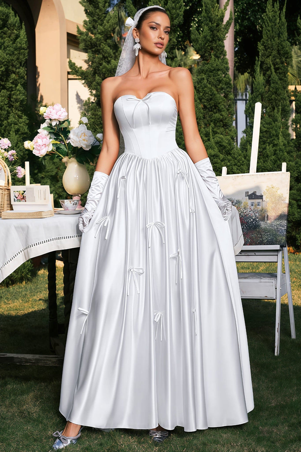 Karmen White Plunge Bow Maxi Dress
